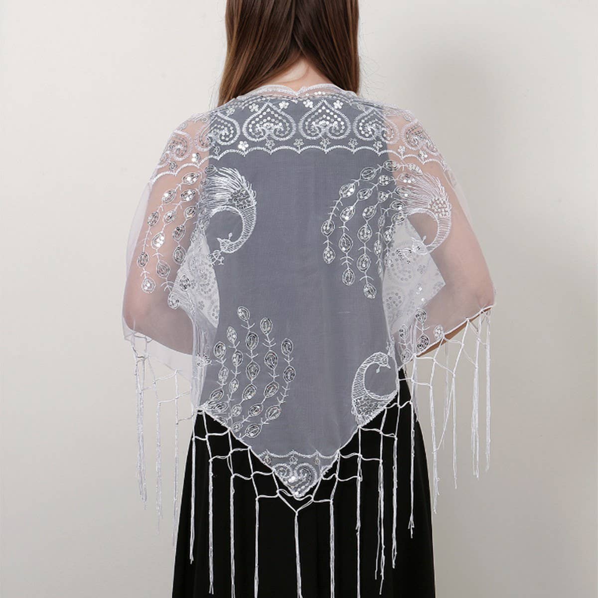 ETHNIC CLASSIC PEACOCK TASSEL TRIANGLE SHAWL