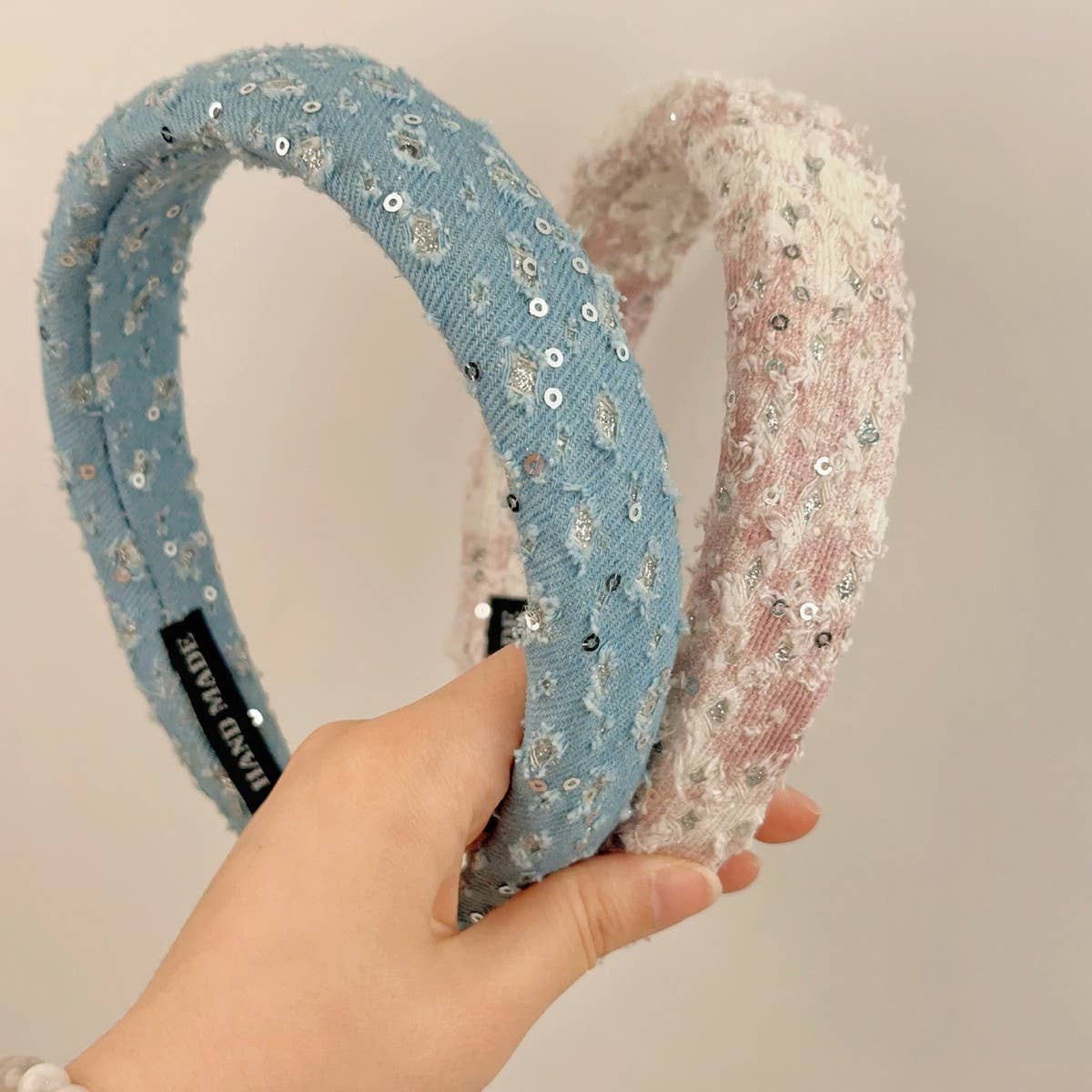 VINTAGE SEQUINED GIRLS DENIM HEADBAND