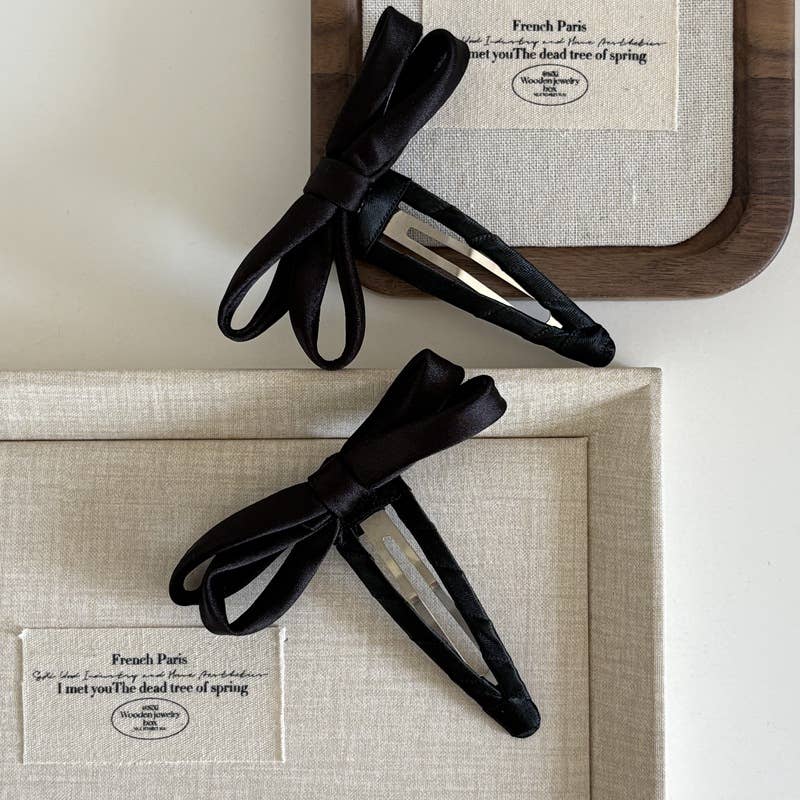 High-end satin solid-color bow hair clip