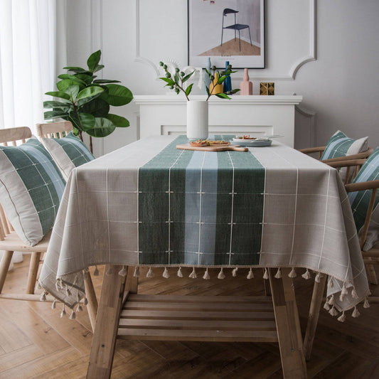COLOR PLAID PATTERN COSY TABLECLOTHS WITH TASSELS