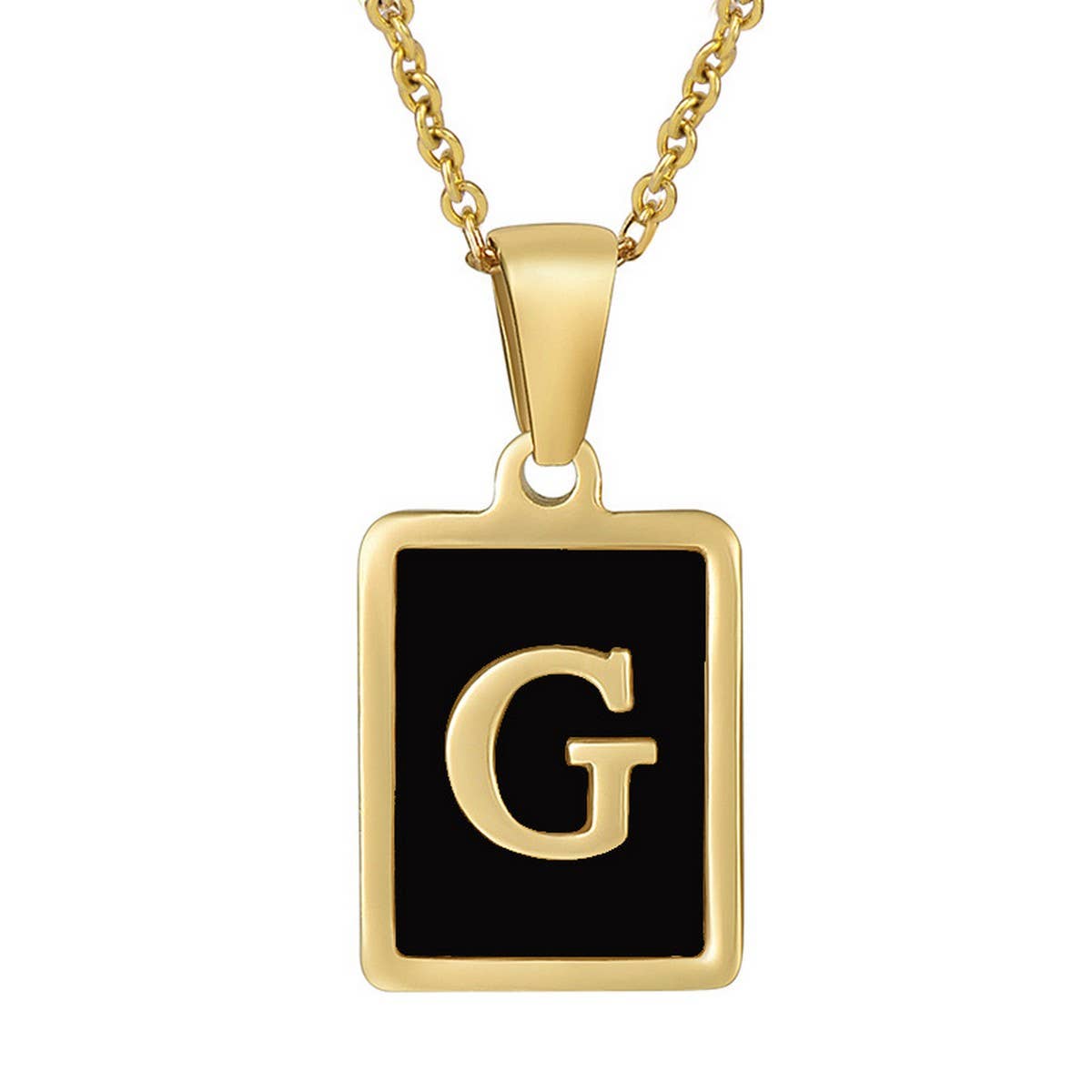 CWAJE1947_Personality Square Black Letter Necklace,Gold