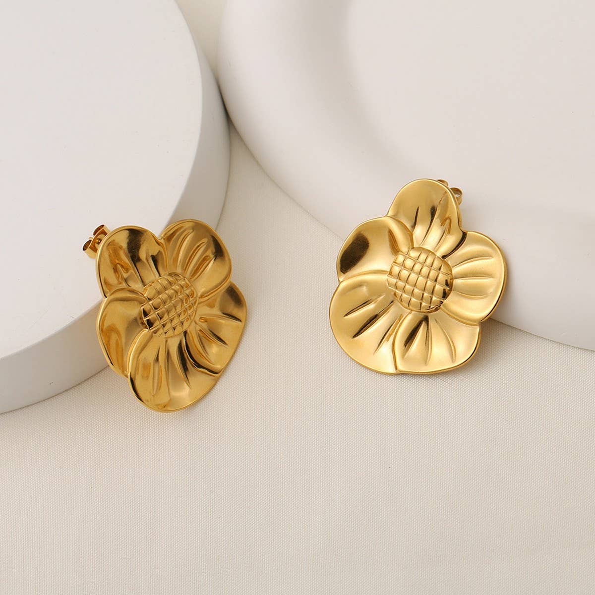 18K Gold-Plated Steel Sunflower Statement Earrings_CWMM8926