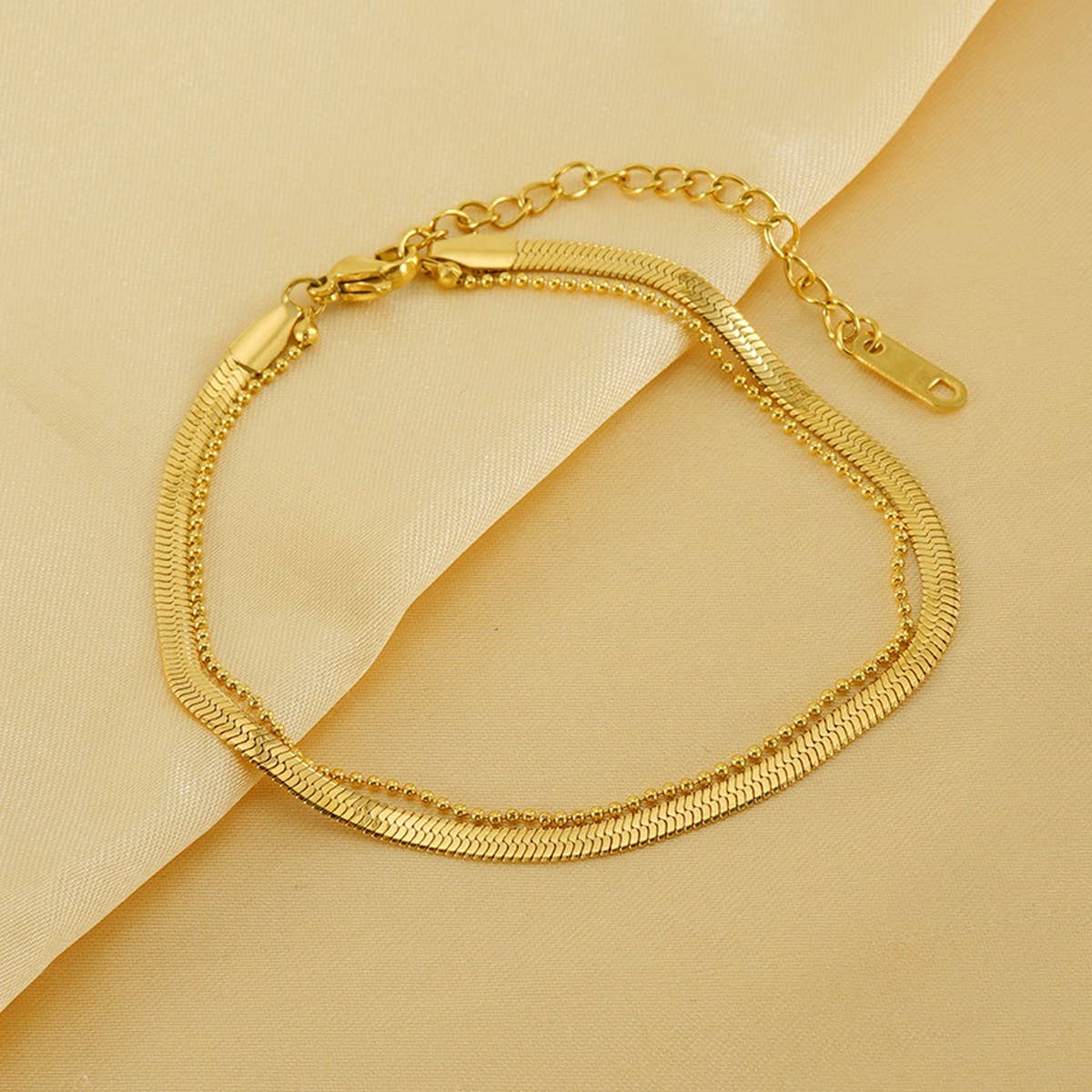 CWAJE1953_Simple Charm Double Layered Ankle Bracelet