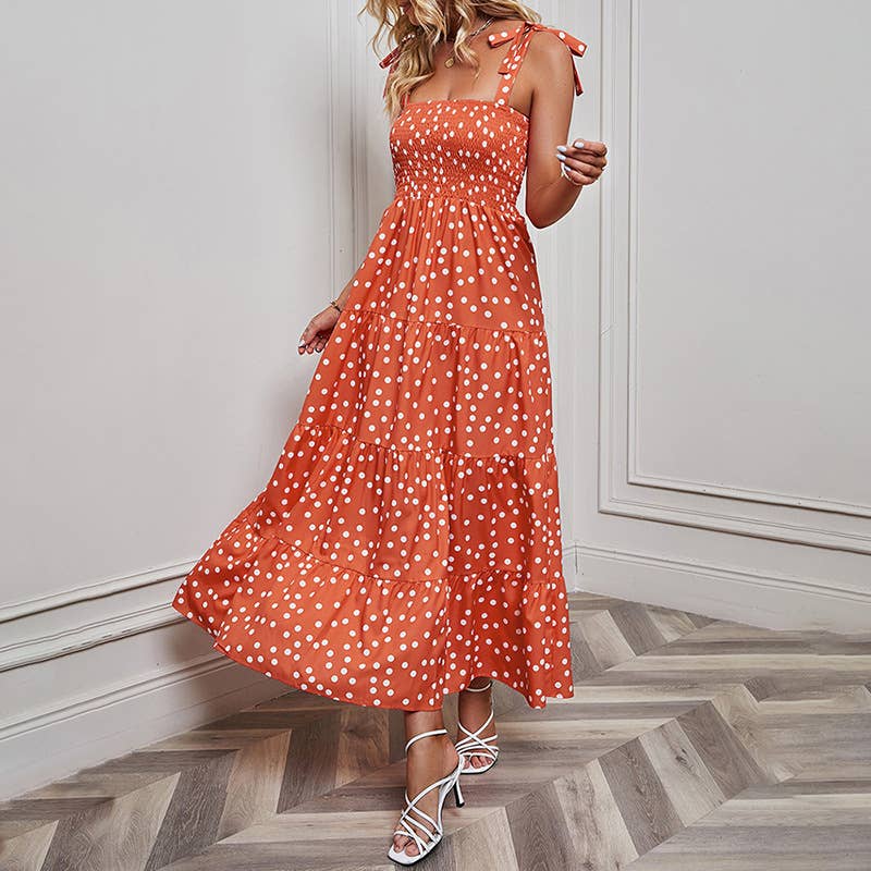 BACKLESS PRINTED HALTER STRAP LONG DRESS