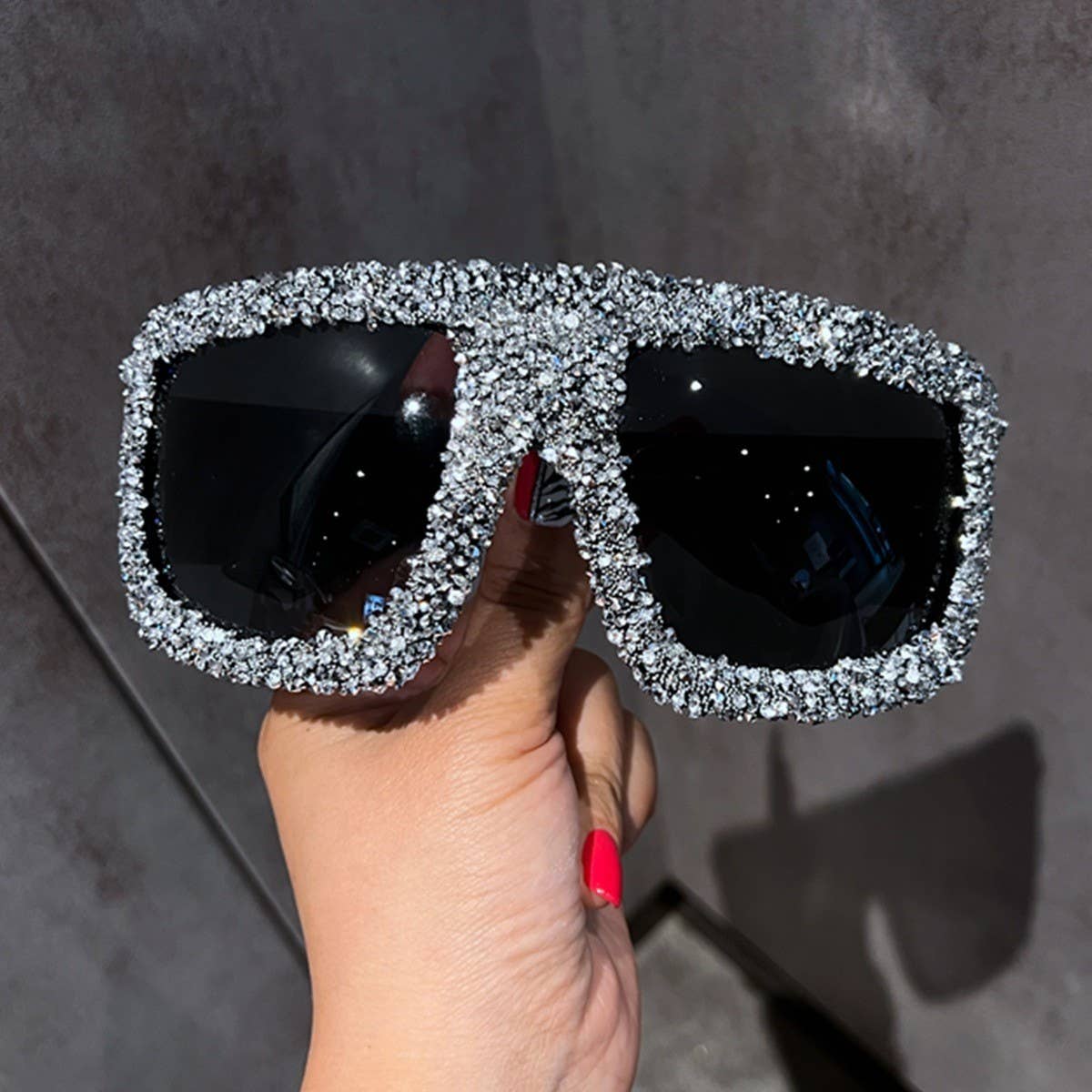 LUXURY RHINESTONE TRENDY LARGE FRAME SUNGLASSES