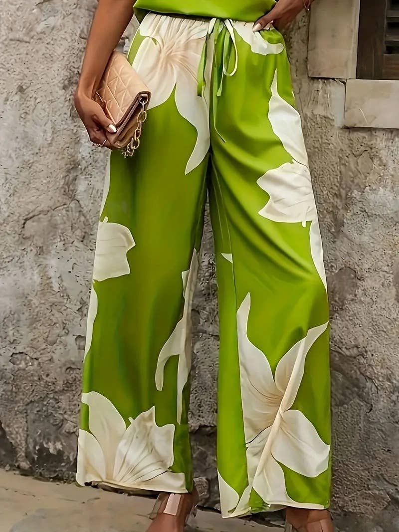 Printed fashion casual Top and long pants set