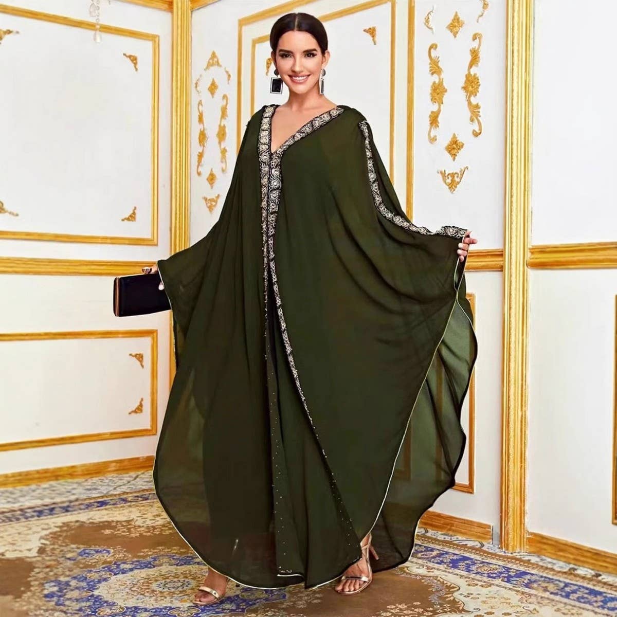 Embroidered Chiffon Hooded Abaya Cape