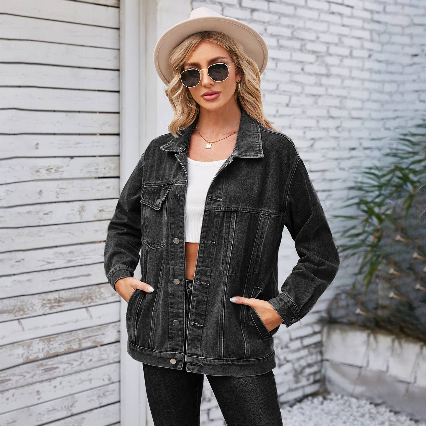WASHED LOOSE DENIM JACKET MID-LENGTH TOP