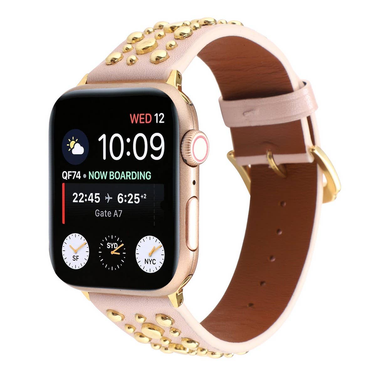 APPLEWATCH9 IWATCH GOLD RIVET GENUINE LEATHER STRAP_CWWW0084