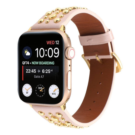 APPLEWATCH9 IWATCH GOLD RIVET GENUINE LEATHER STRAP_CWWW0084