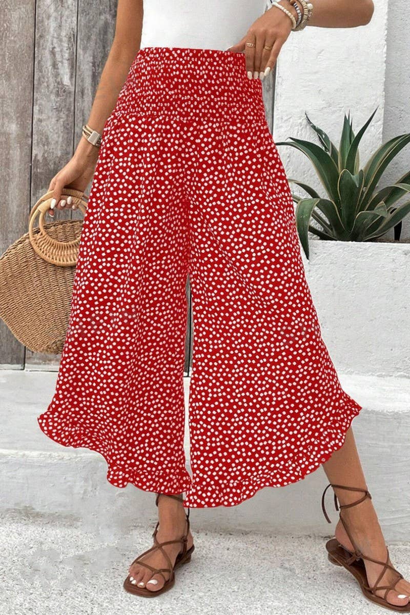 CWBLP1996_CASUAL POLKA DOT LOOSE WAIST SLIM WIDE LEG PANTS