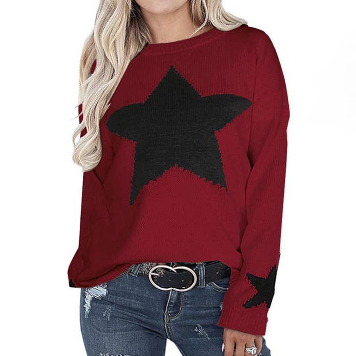 SLOUCHY STAR PULLOVER KNIT PULLOVER SWEATER