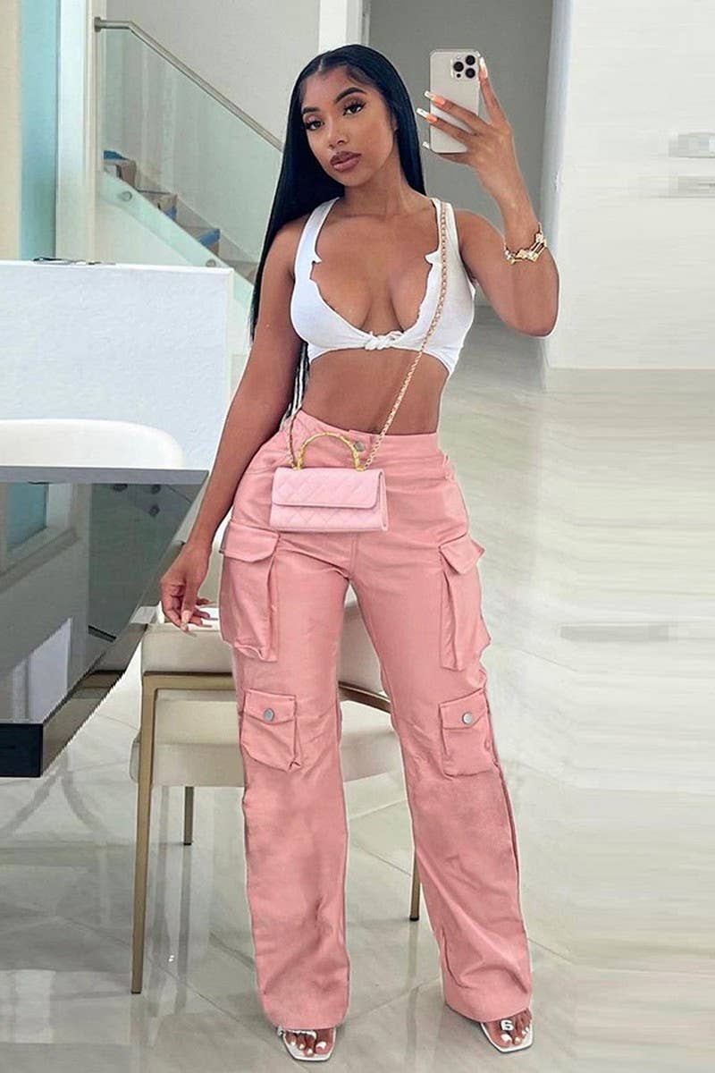 WOMEN HIGH WAIST MULTI POCKET SLIM FIT PANTS_CWBLP0282