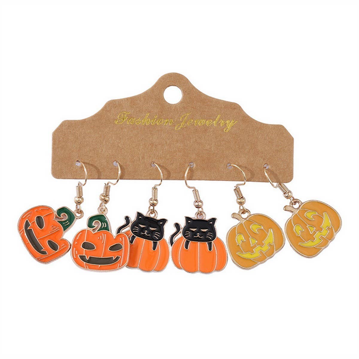 HALLOWEEN PUMPKIN BLACK CAT PENDANT EARRINGS