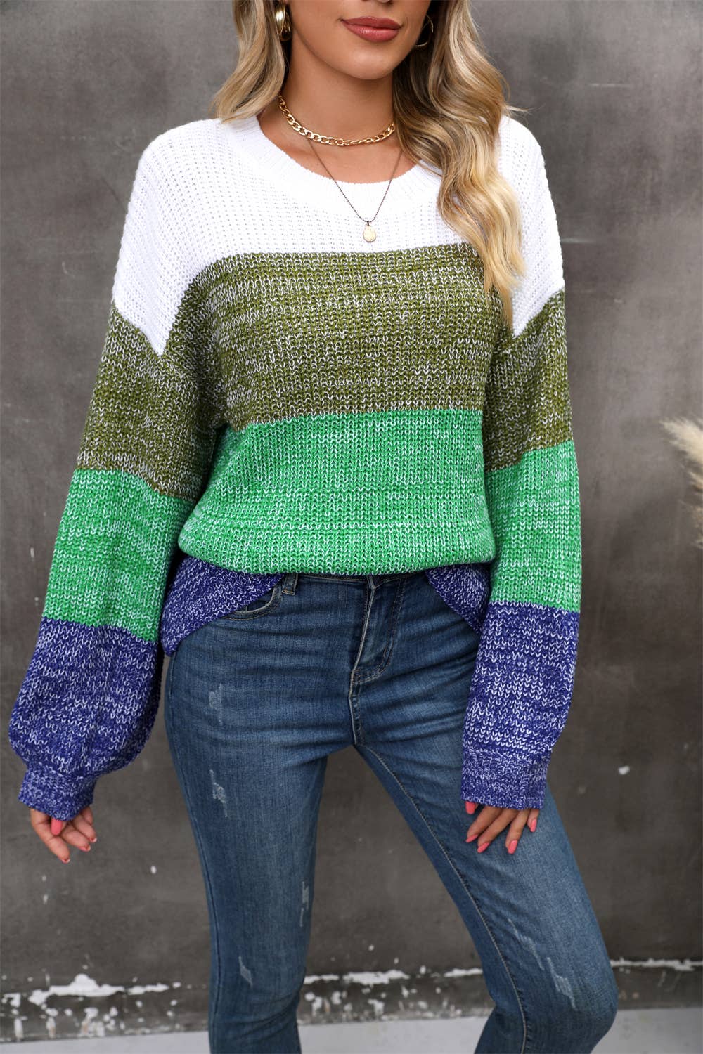 Patchwork Color Contrast Pullover Sweater