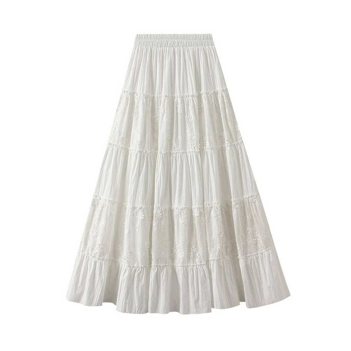 Paneled Cake A-Line Pleated Skirt with Flowing Hem_CWBMS0355