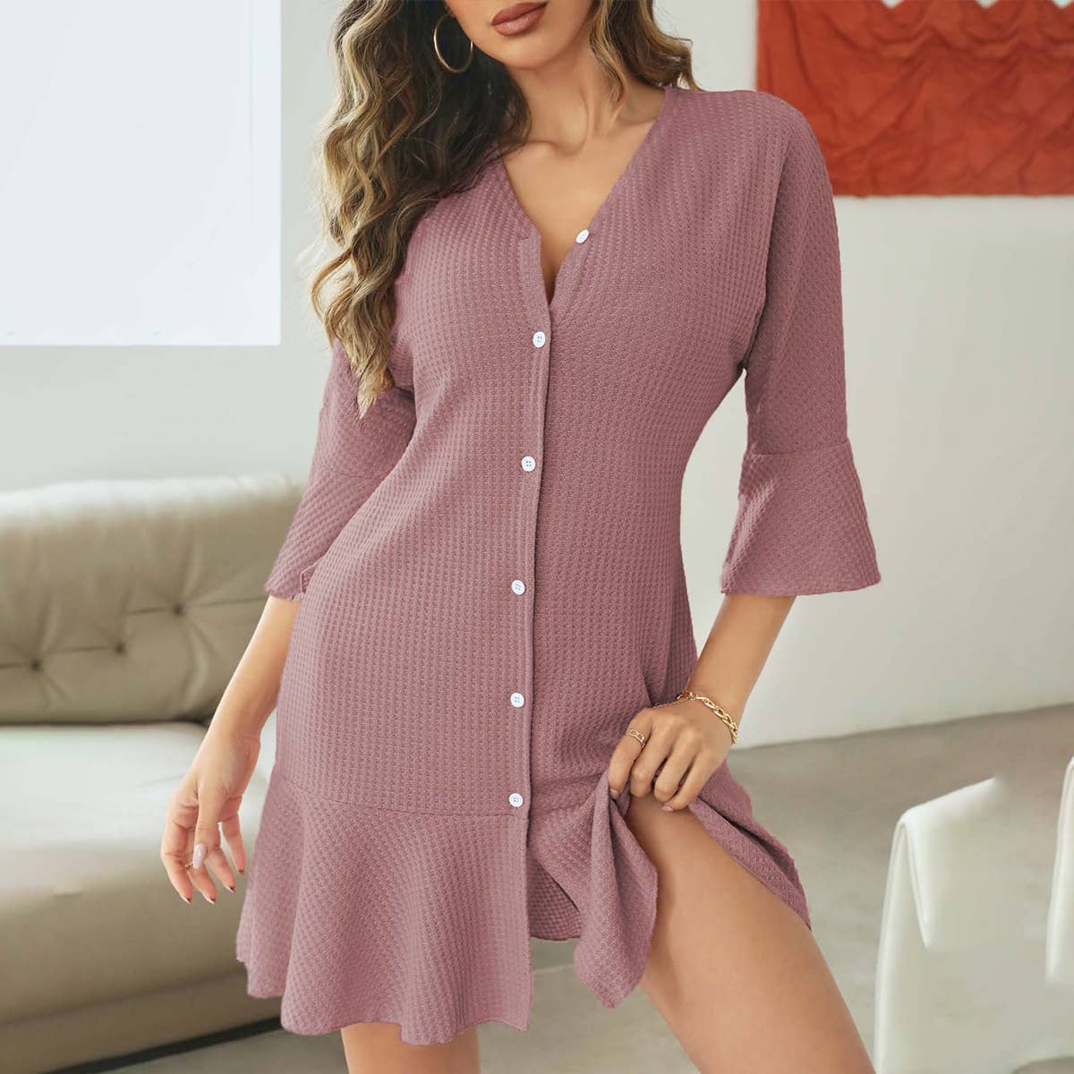 V-neck loose casual thin nightdress