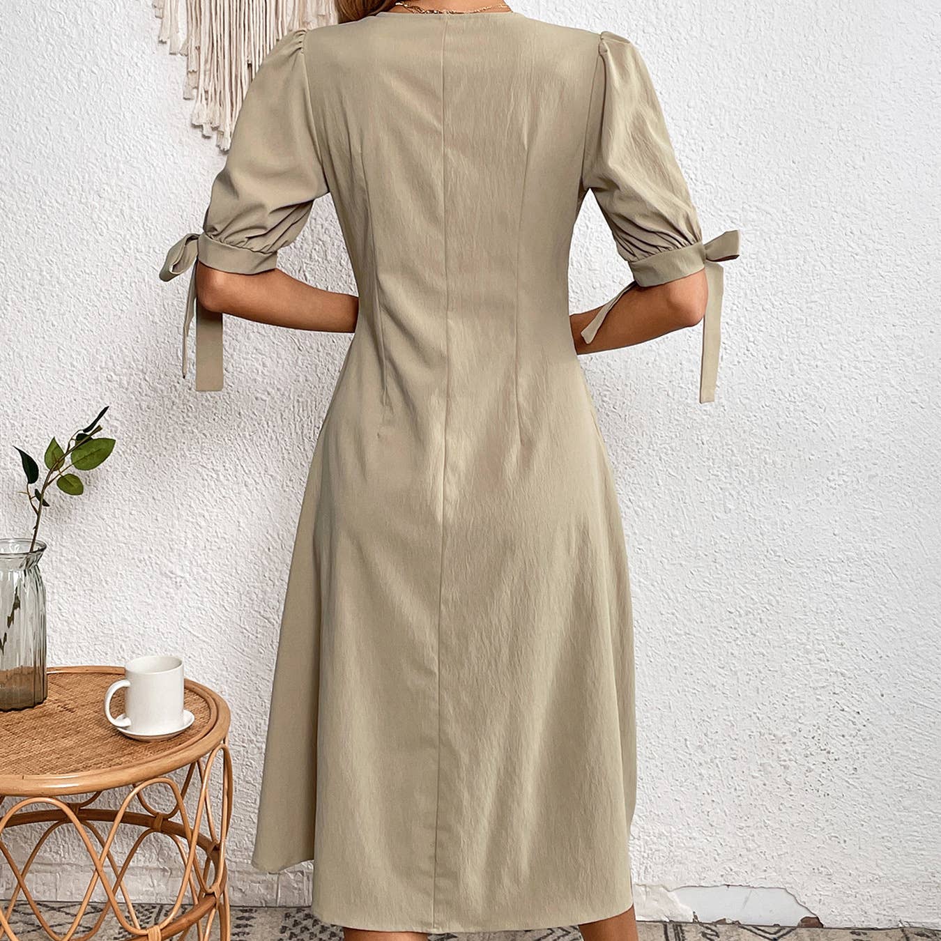 SINGLE BREASTED DEEP V-NECK WAIST LONG DRESS