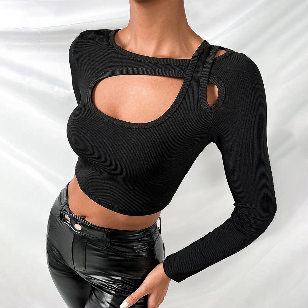 SHORT SLIM SEXY LONG-SLEEVED BASE T-SHIRT