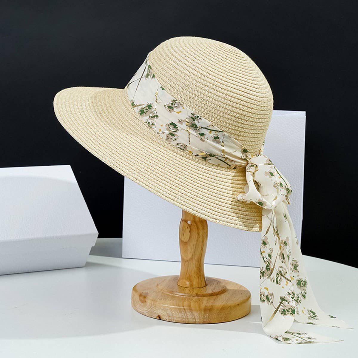 Summer outdoor fashion floral bow straw hat_CWAH3437