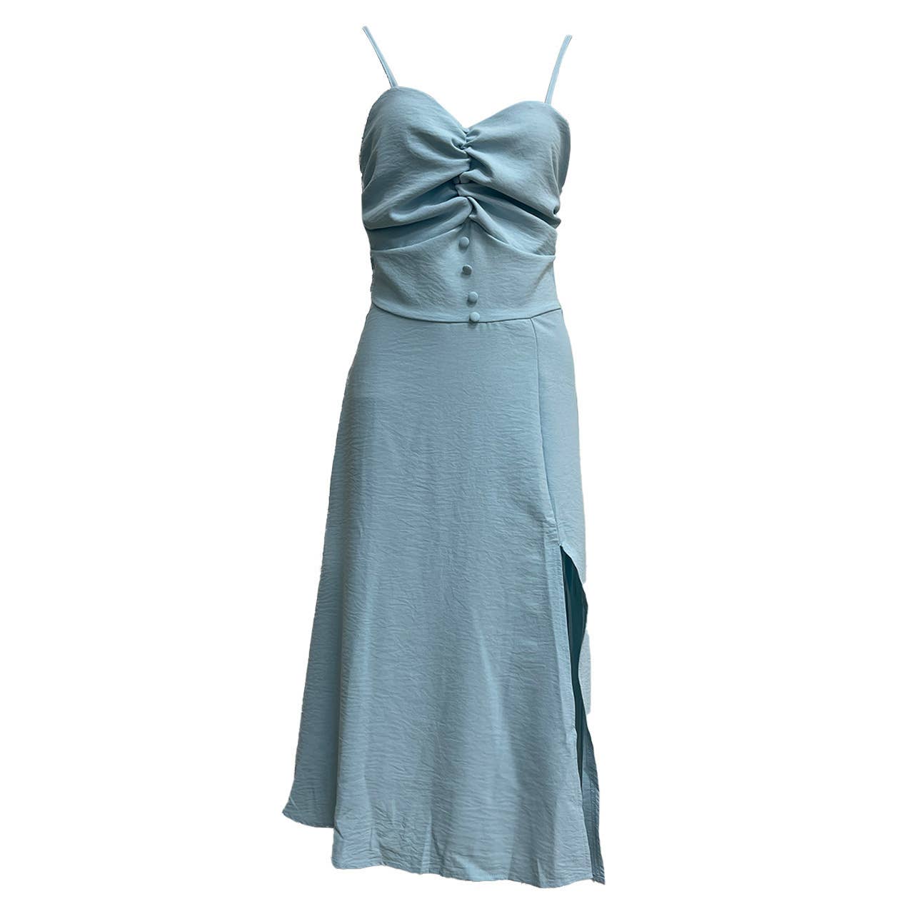 TRENDSET WAIST HIGH SPLIT HALTER DRESS