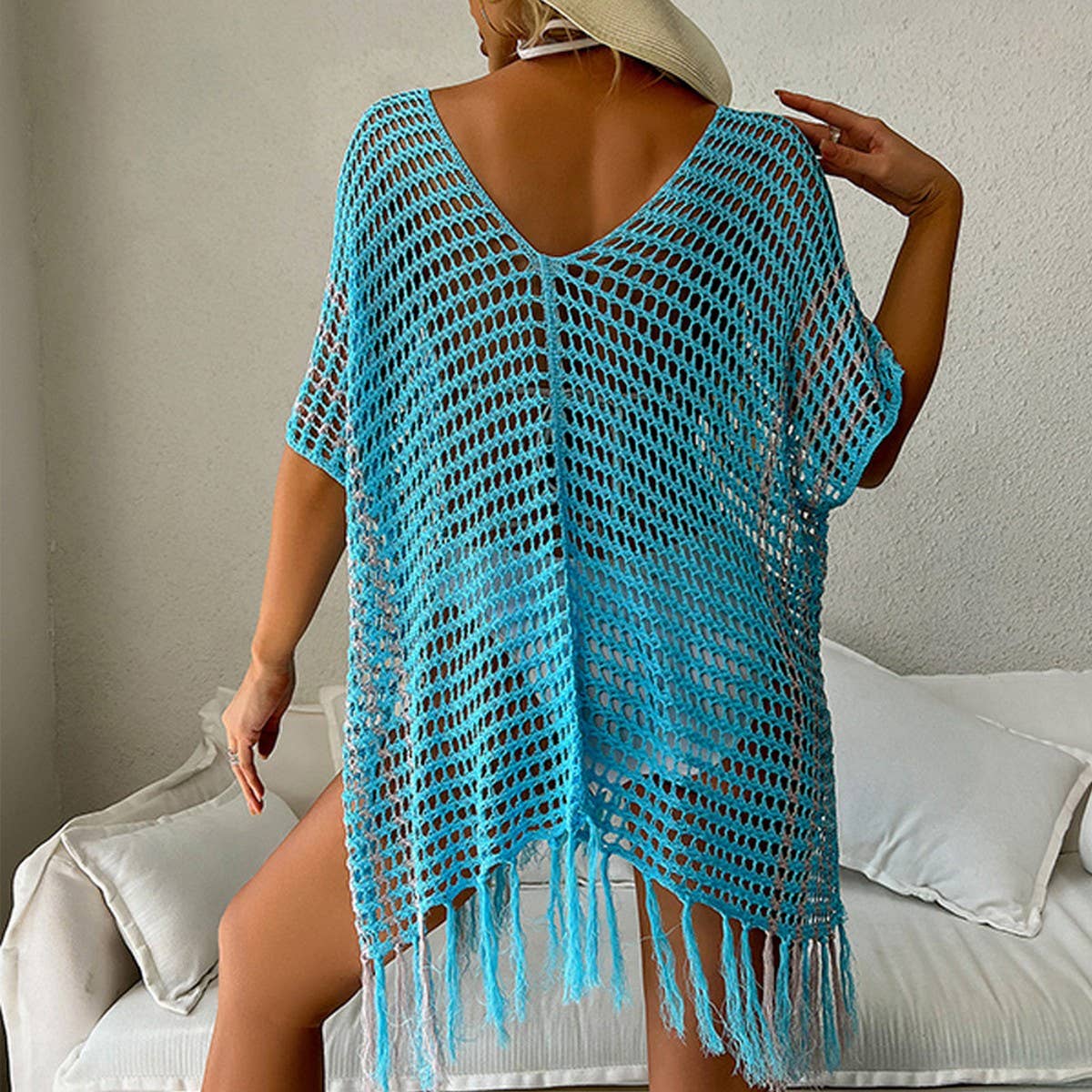 FRINGED CUTOUT BIKINI BEACH SWIMSUIT COVER UP
