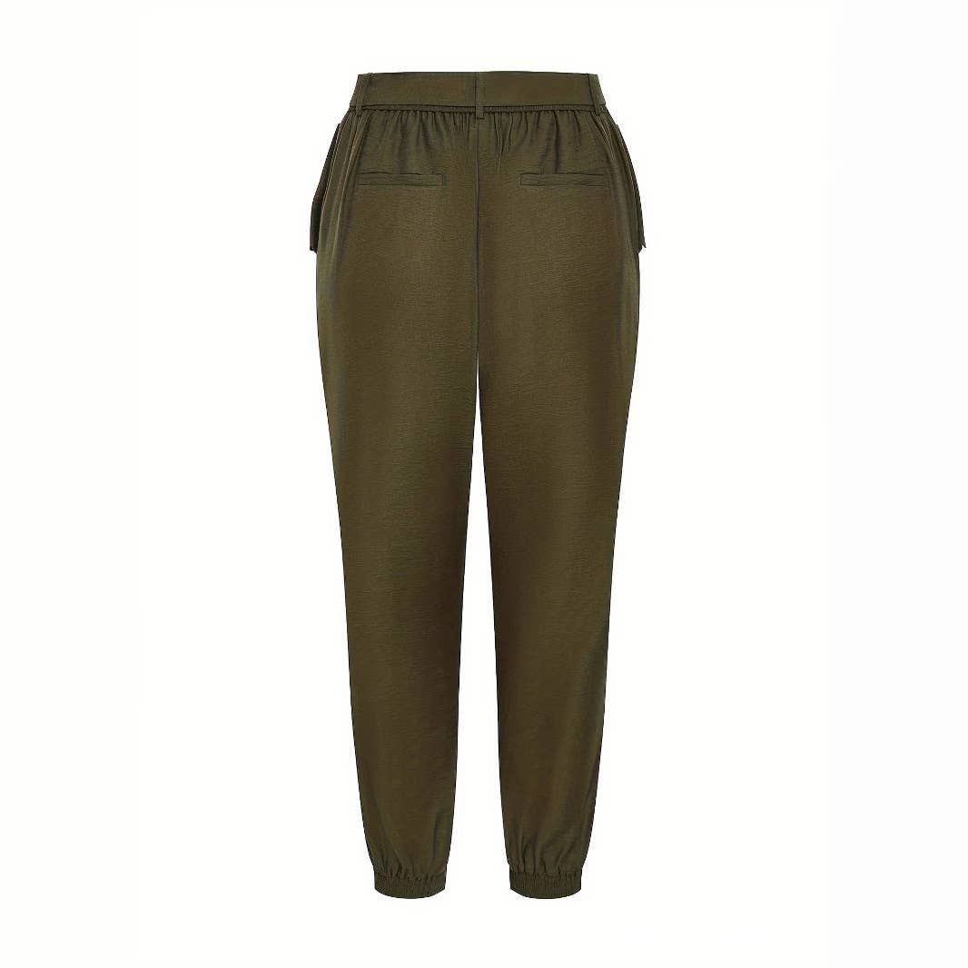 High-waisted solid color casual stylish pants