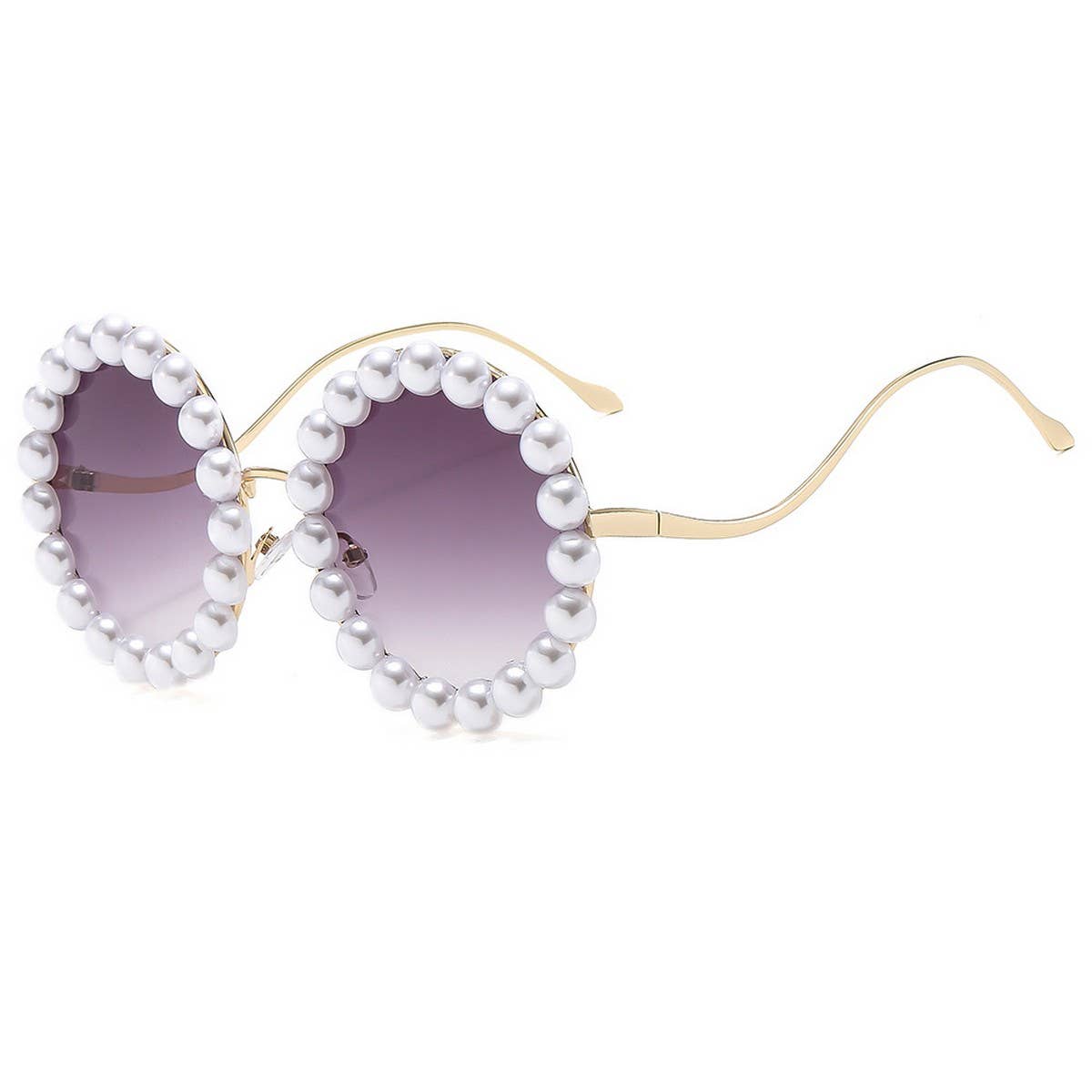 Pearl-Embellished Metal Round Gradient Sunglasses_CWASG1174