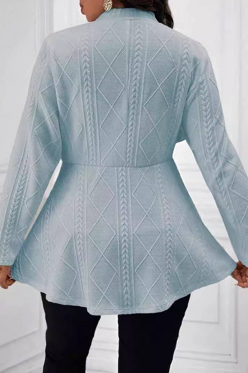 CWOBL0175_JACQUARD TEXTURE SINGLE BUTTON LONG SLEEVE BLAZER