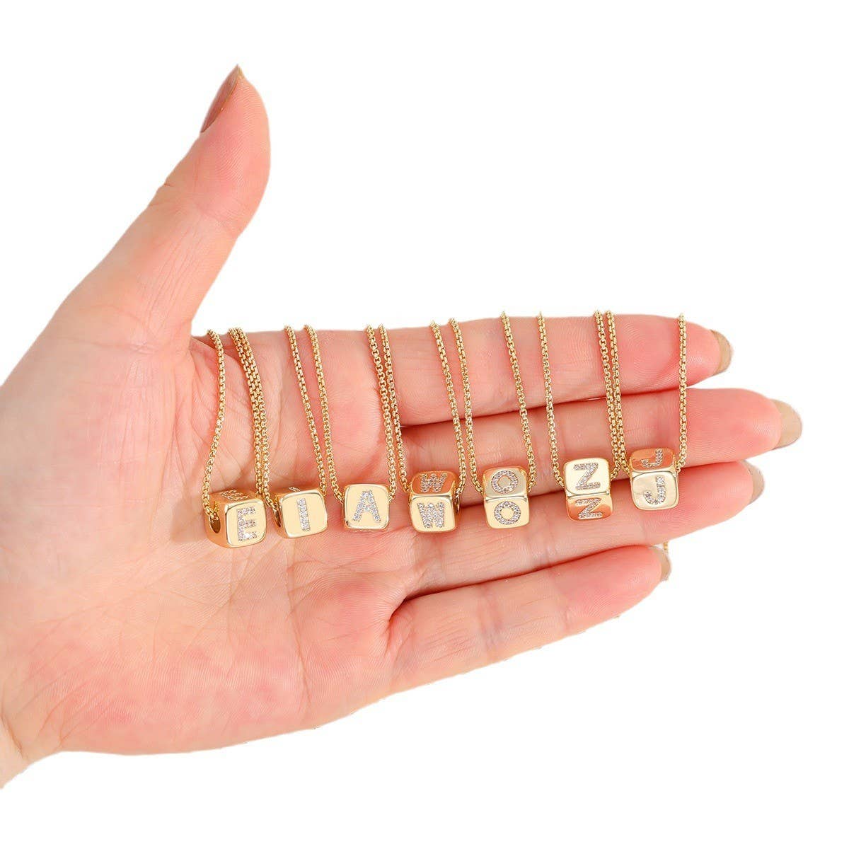 18K Gold-Plated Zirconia Dice Pendant Necklace_CWMM5876