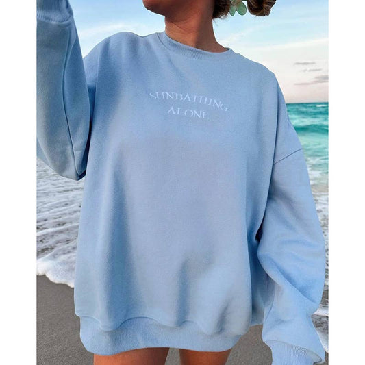 Solid color embroidered pullover and fleece loose hoodie