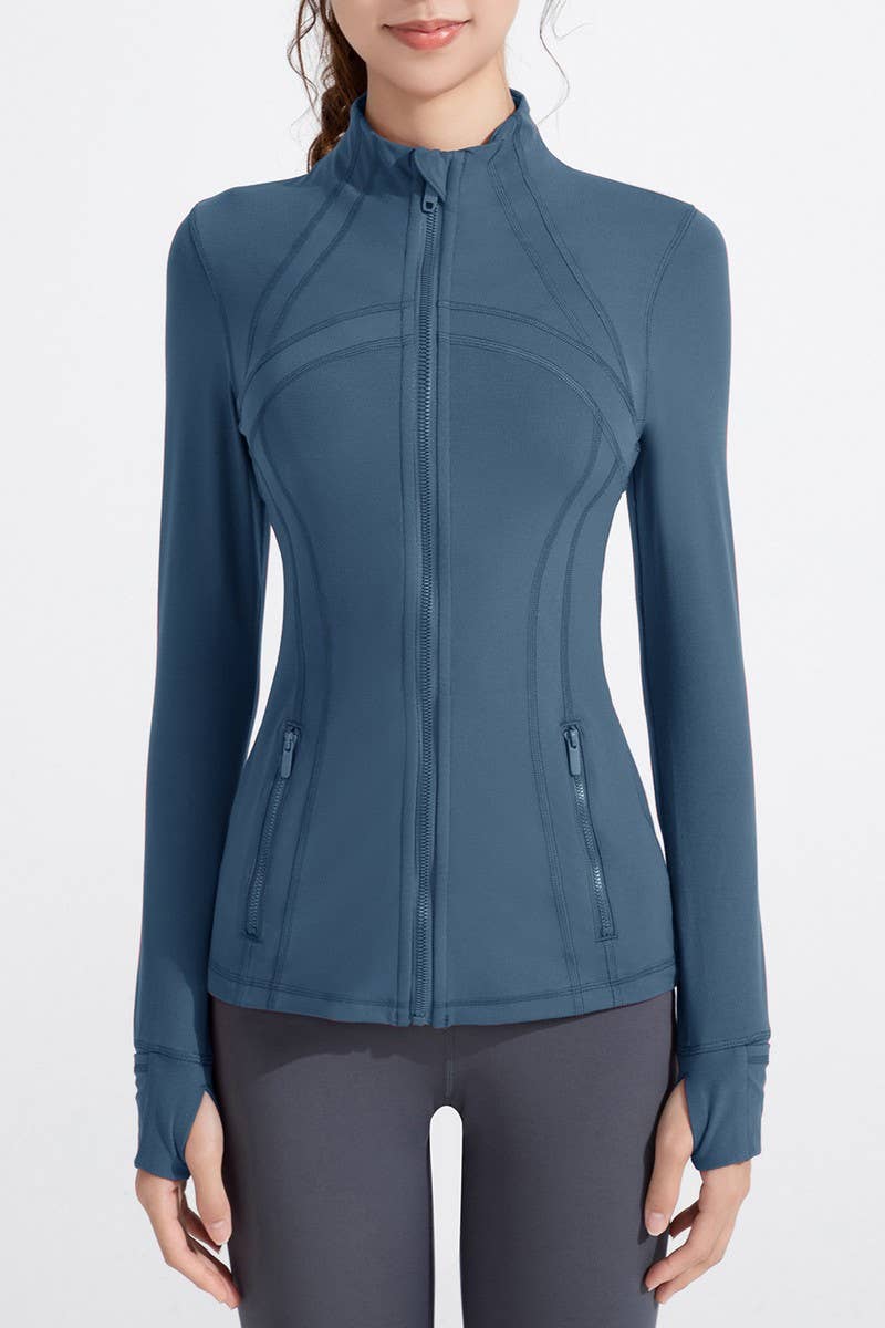 CWOCO1026_STAND COLLAR SPORTS LONG SLEEVE ZIP UP COAT