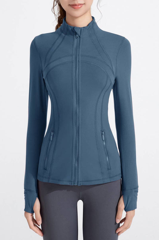 CWOCO1026_STAND COLLAR SPORTS LONG SLEEVE ZIP UP COAT