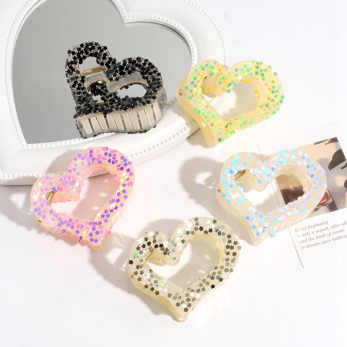 Heart & Star Glitter Hair Claw,Sweet Back Bun Clip