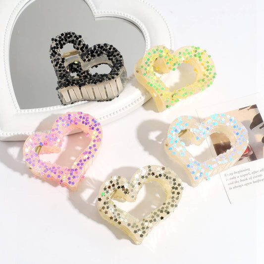 Heart & Star Glitter Hair Claw,Sweet Back Bun Clip