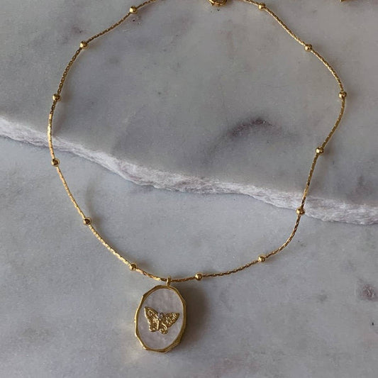 OPENABLE BUTTERFLY PHOTO FRAME VINTAGE NECKLACE_CWAJE1592