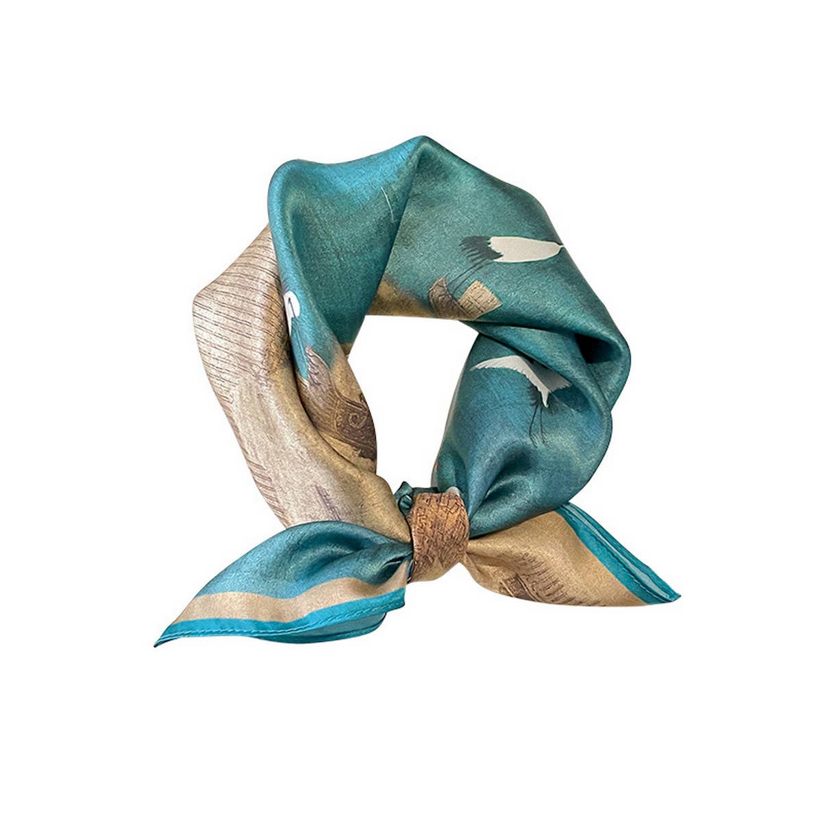 Crane Print 100% Silk Square Scarf 53cm for Women