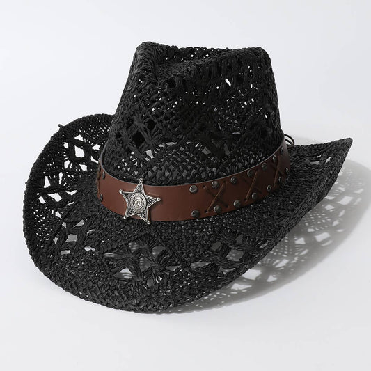 Wide Brim Western Straw Cowboy Sun Hat_CWAH3663
