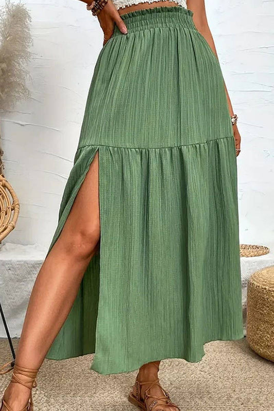 CWBLS0442_SPRING AND SUMMER HIGH-END SLIT RUFFLE SKIRT