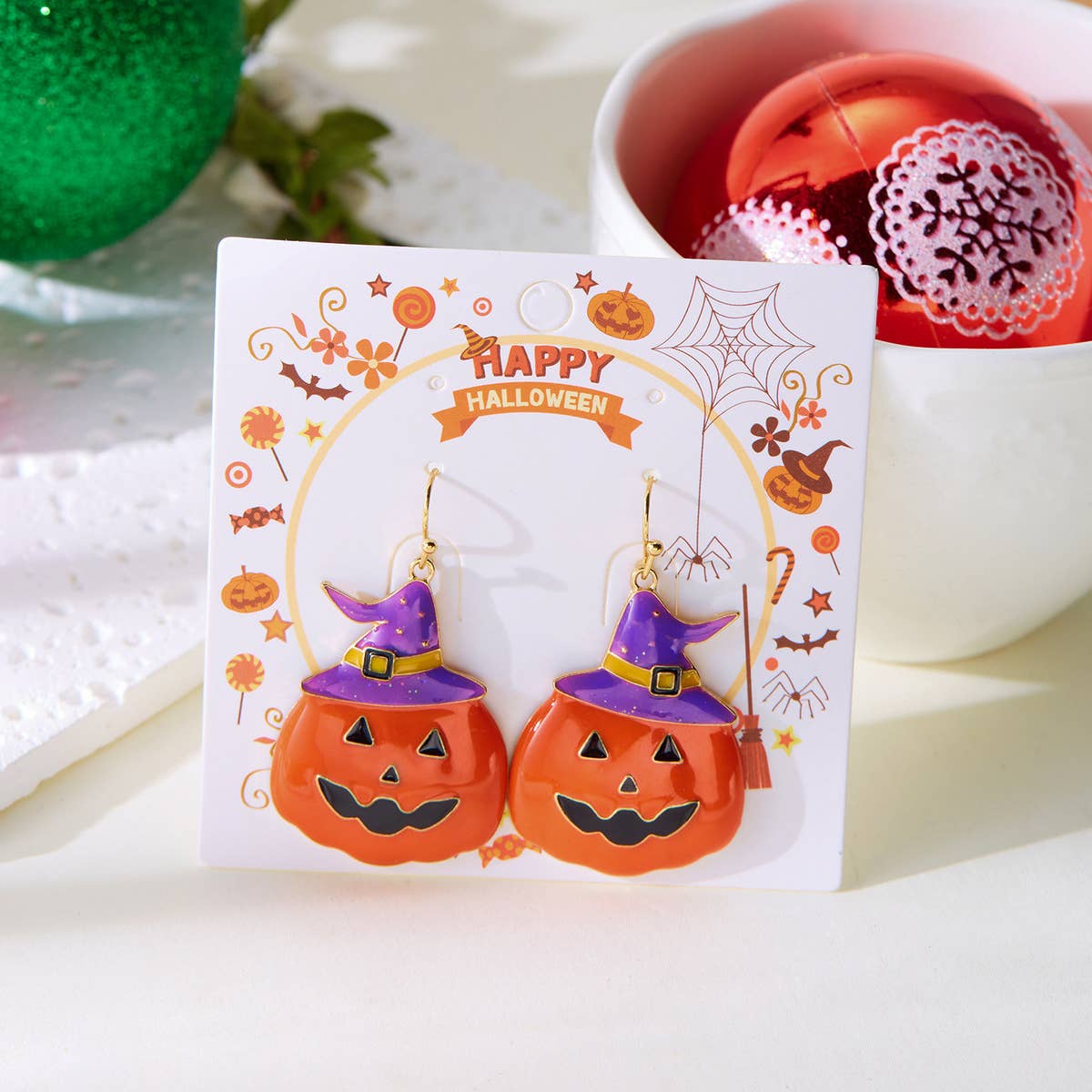 PUMPKIN SKULL BAT FUNNY HALLOWEEN EARRINGS_CWAJE2429