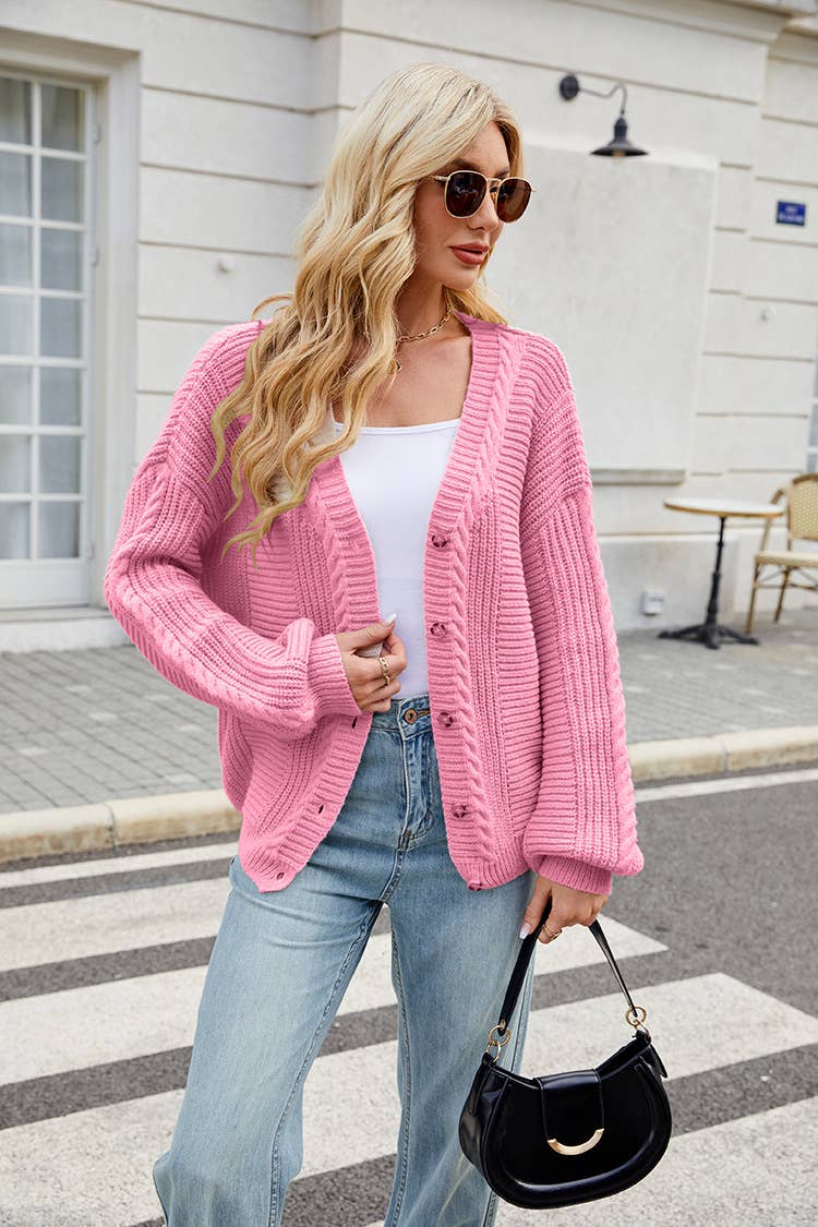V-neck buttoned single-breasted knitted cardigan