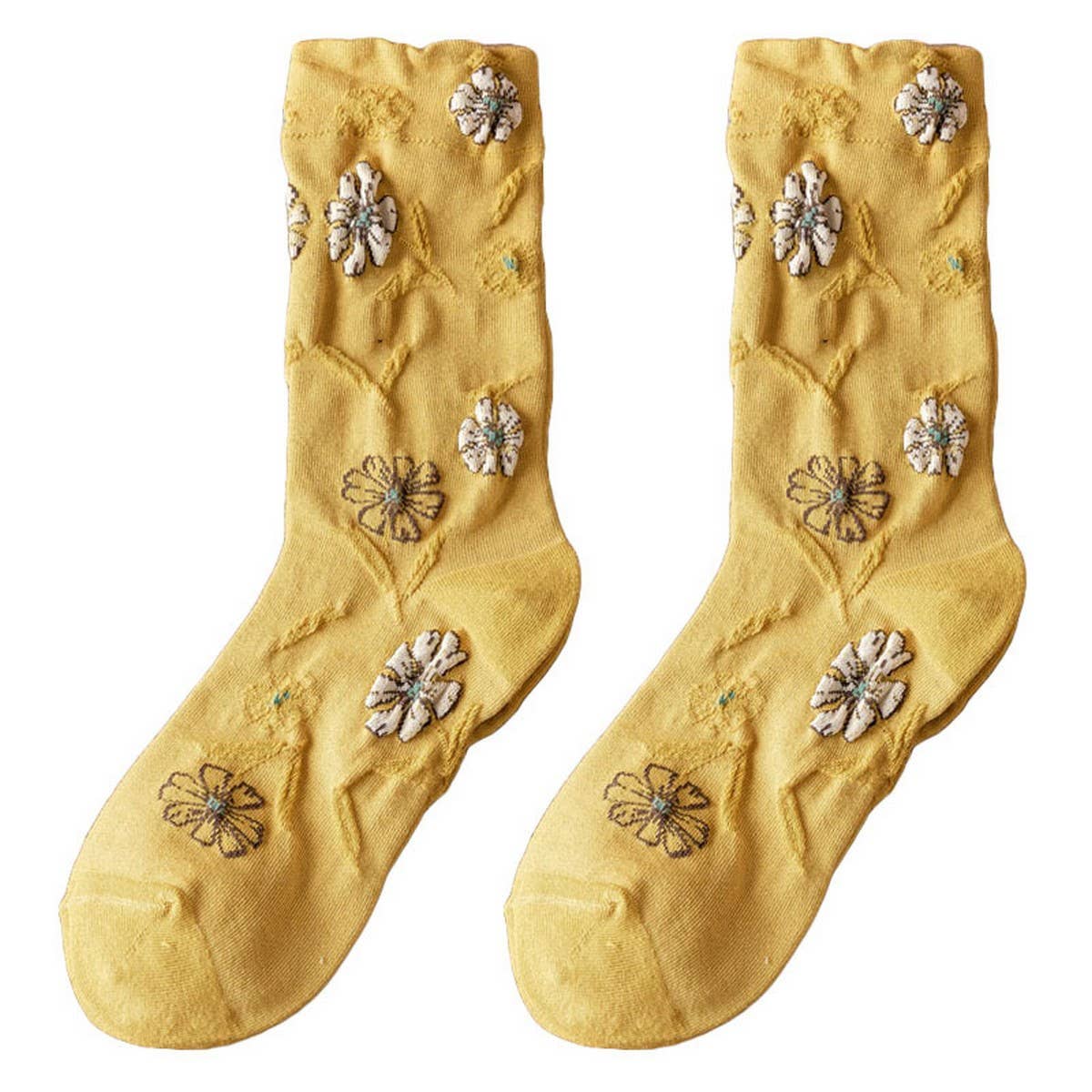 THREE-DIMENSIONAL RELIEF FLOWER MID-TUBE SOCKS