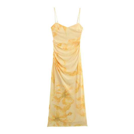 Sexy slimming printed silk mesh long dress