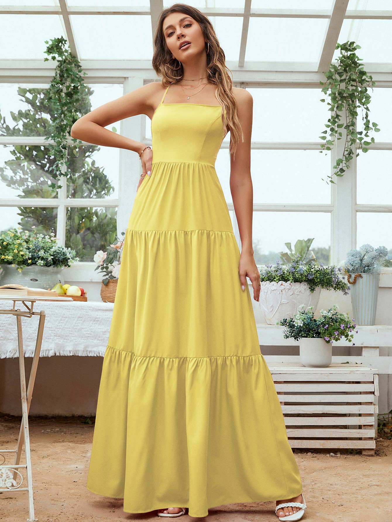 Waistband halter temperament swing long dress