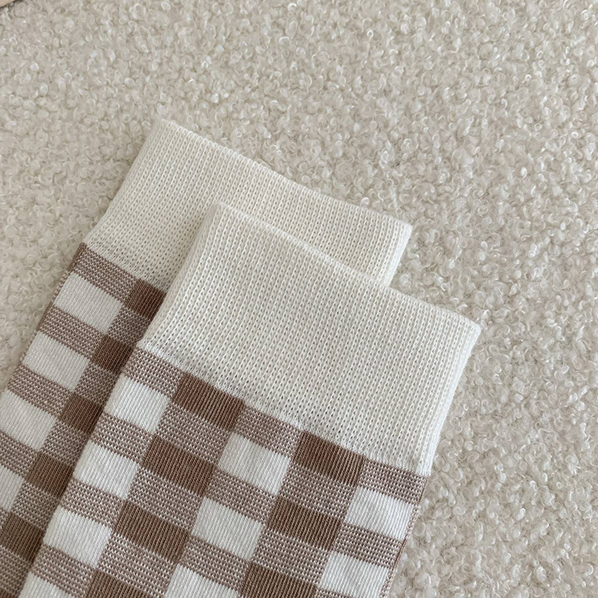 WOMEN BROWN CASUAL PLAID SOCKS