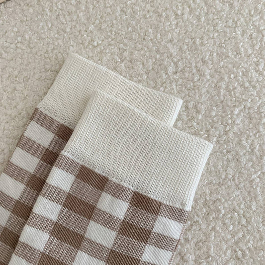 WOMEN BROWN CASUAL PLAID SOCKS
