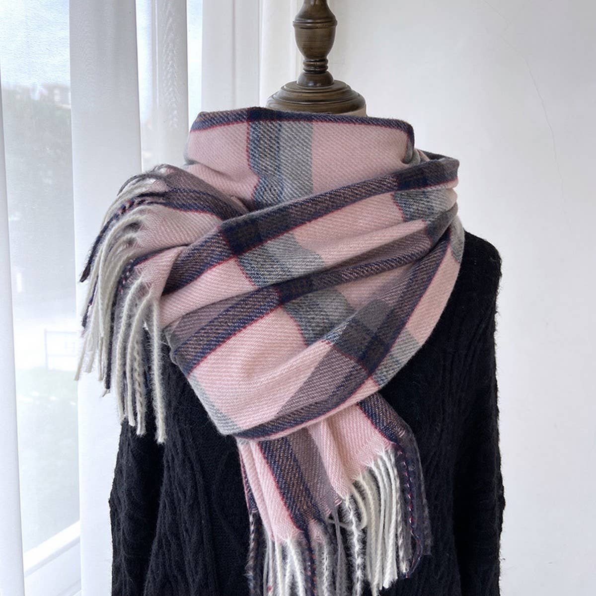 Plaid Faux Cashmere Mid-Length Scarf for Winter_CWASC1456