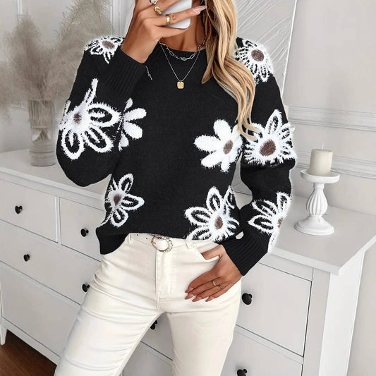 Fashionable and elegant floral knitted sweater