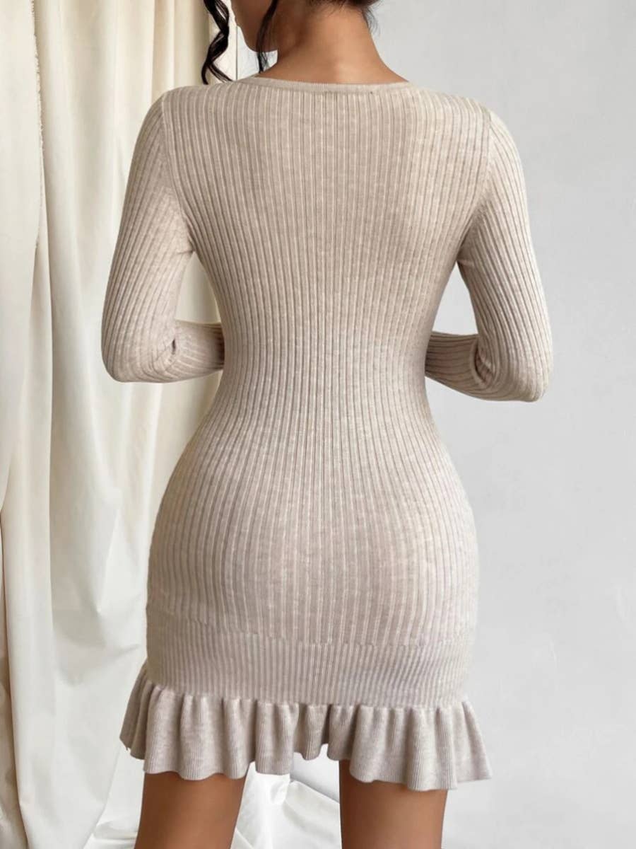 ROUND NECK PULLOVER SLIM-FIT SHORT SWEATER DRESS