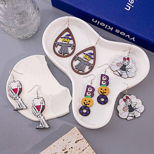 HALLOWEEN PARTY CREATIVE WOODEN EARRINGS